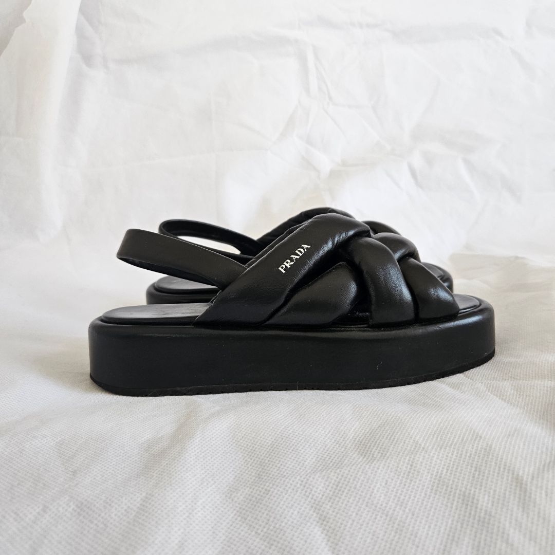 Prada black leather woven chunky 37 BOPF Business of