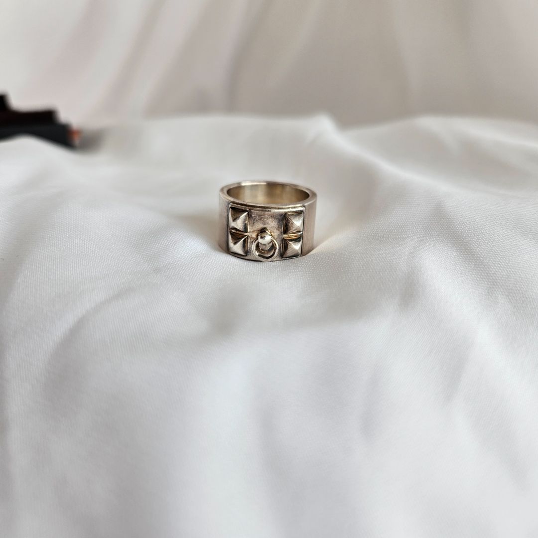 Hermes Collier De Chien Silver Band Ring