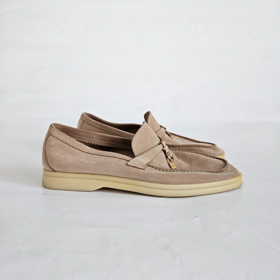 Loro Piana Beige Suede Summer Charms Walk Loafers, 39 - BOPF