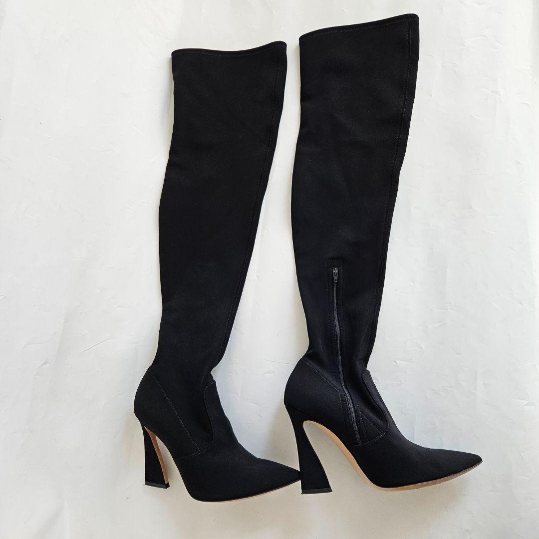 Gianvito Rossi Black Knee High Ridged Fabric Boots, 38.5