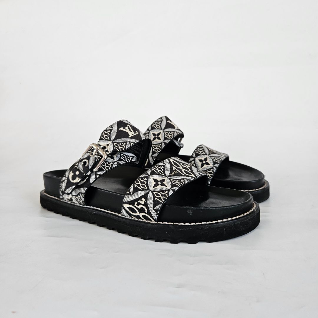 Louis Vuitton Jacquard Since 1854 Paseo Flat Comfort Sandals, 39