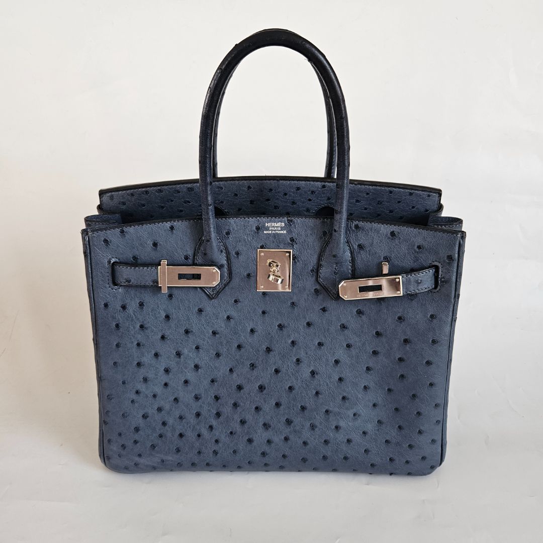 Hermes Ostrich Blue Birkin 30 Bag with Palladium Hardware BOPF