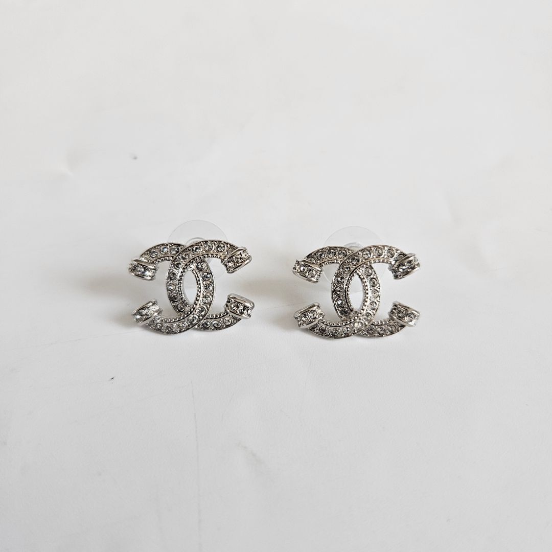 Chanel Silver Crusted Stud Earrings