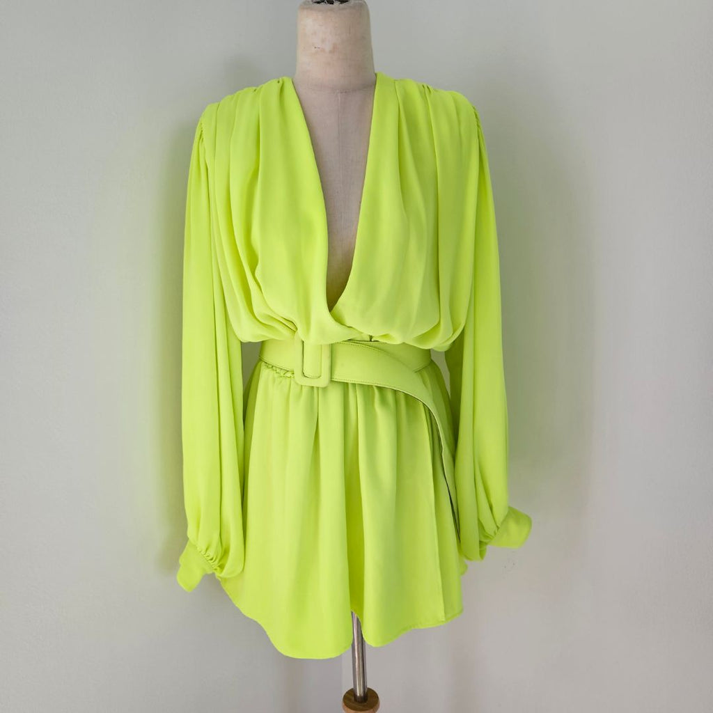 off white neon dress Off White OFF-WHITE VIRGIL ABLOH NEON Green 'SNAKE V ARROW' Belt Mini Dress size M Yellow Polyester ref.JC1022139 (Sold)