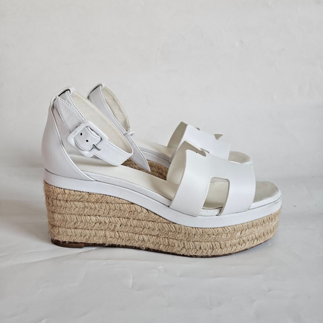 Hermès Elda Wedge White Leather Espadrille Sandal, 39