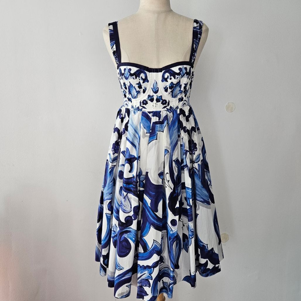 white christmas dresses Dolce & Gabbana Majolica Printed Cotton Dress - BOPF