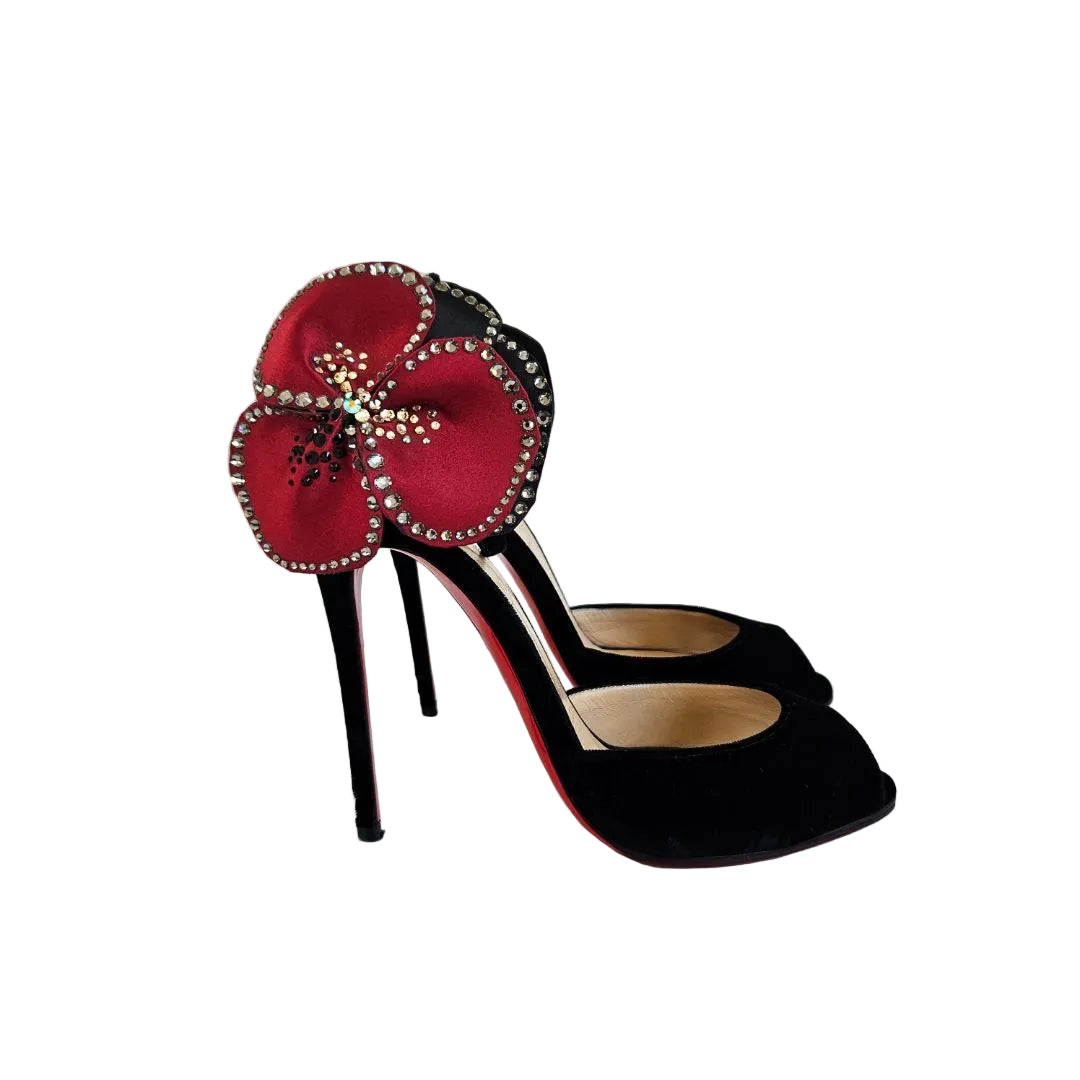 Christian Louboutin black velvet Pensamoi sandals