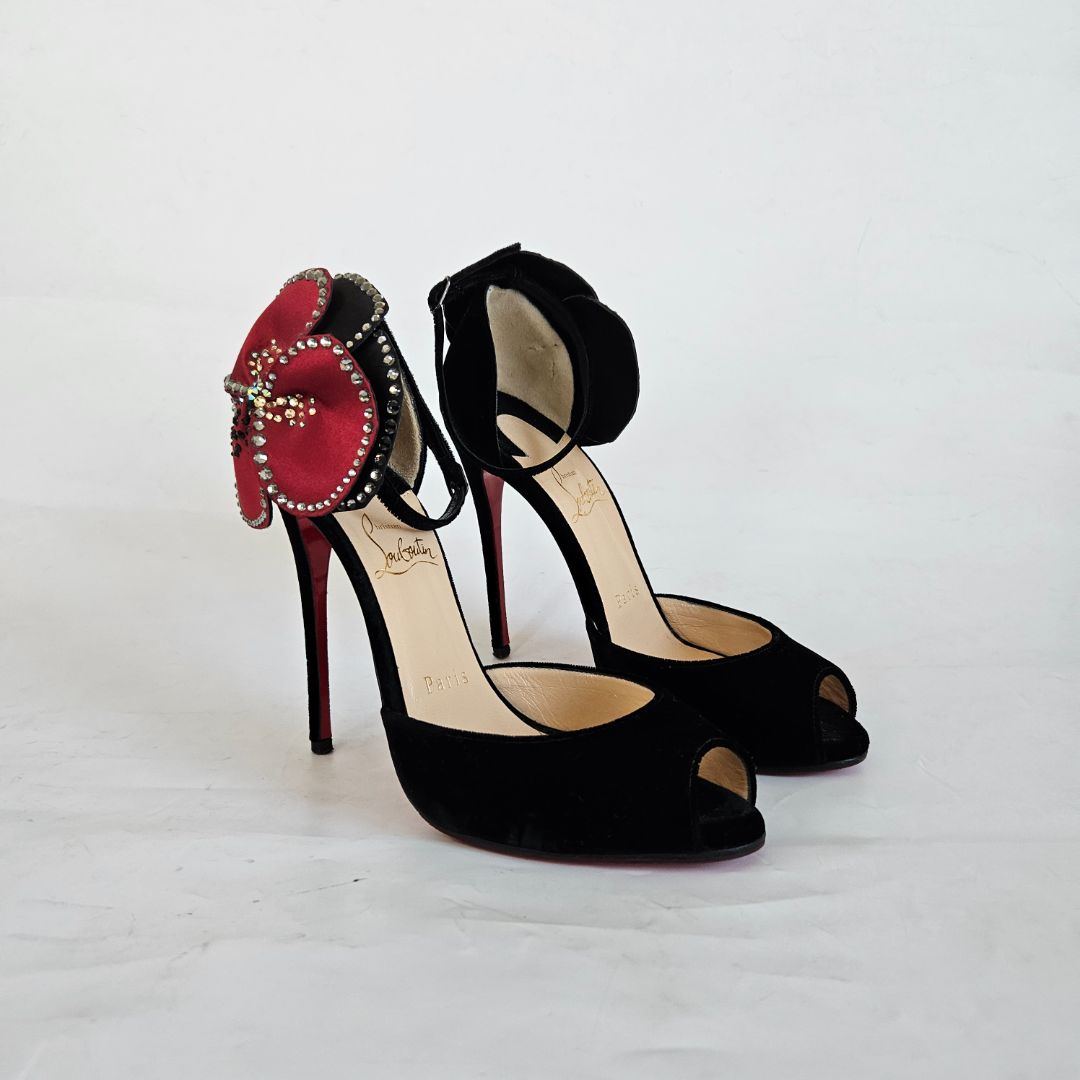 Christian Louboutin black velvet Pensamoi sandals