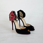 Christian Louboutin black velvet Pensamoi sandals