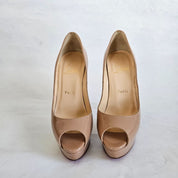 Christian Louboutin nude patent leather platform peep toe pump
