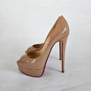 Christian Louboutin nude patent leather platform peep toe pump
