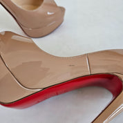 Christian Louboutin nude patent leather platform peep toe pump