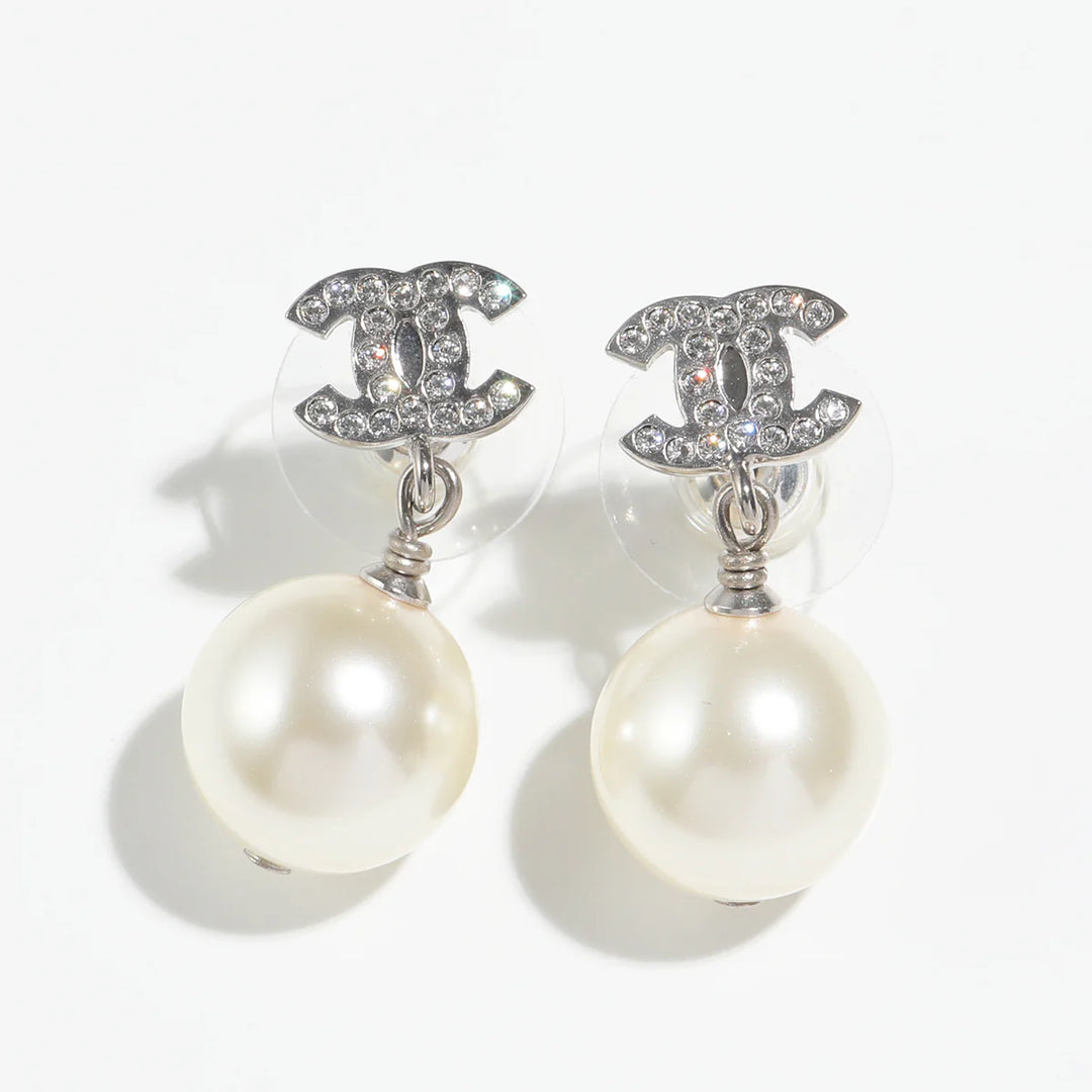 Chanel CC Crystal Embellished Faux Pearl Dangle Earring