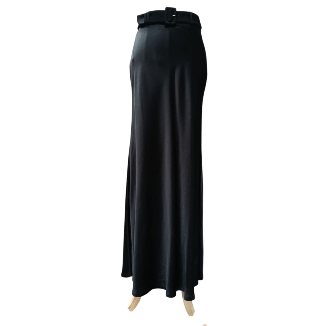 Bouguessa Black Satin Maxi skirt belted