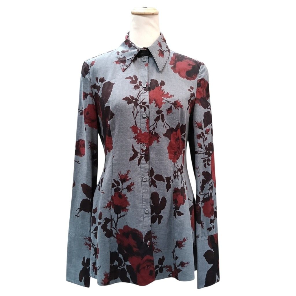 Erdem Grey With Dark Rose Red Print Shirt