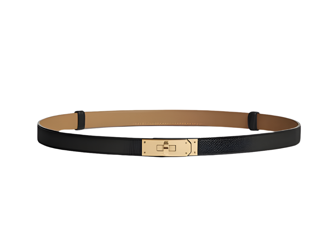 Hermès Kelly 18 black belt with gold hardware