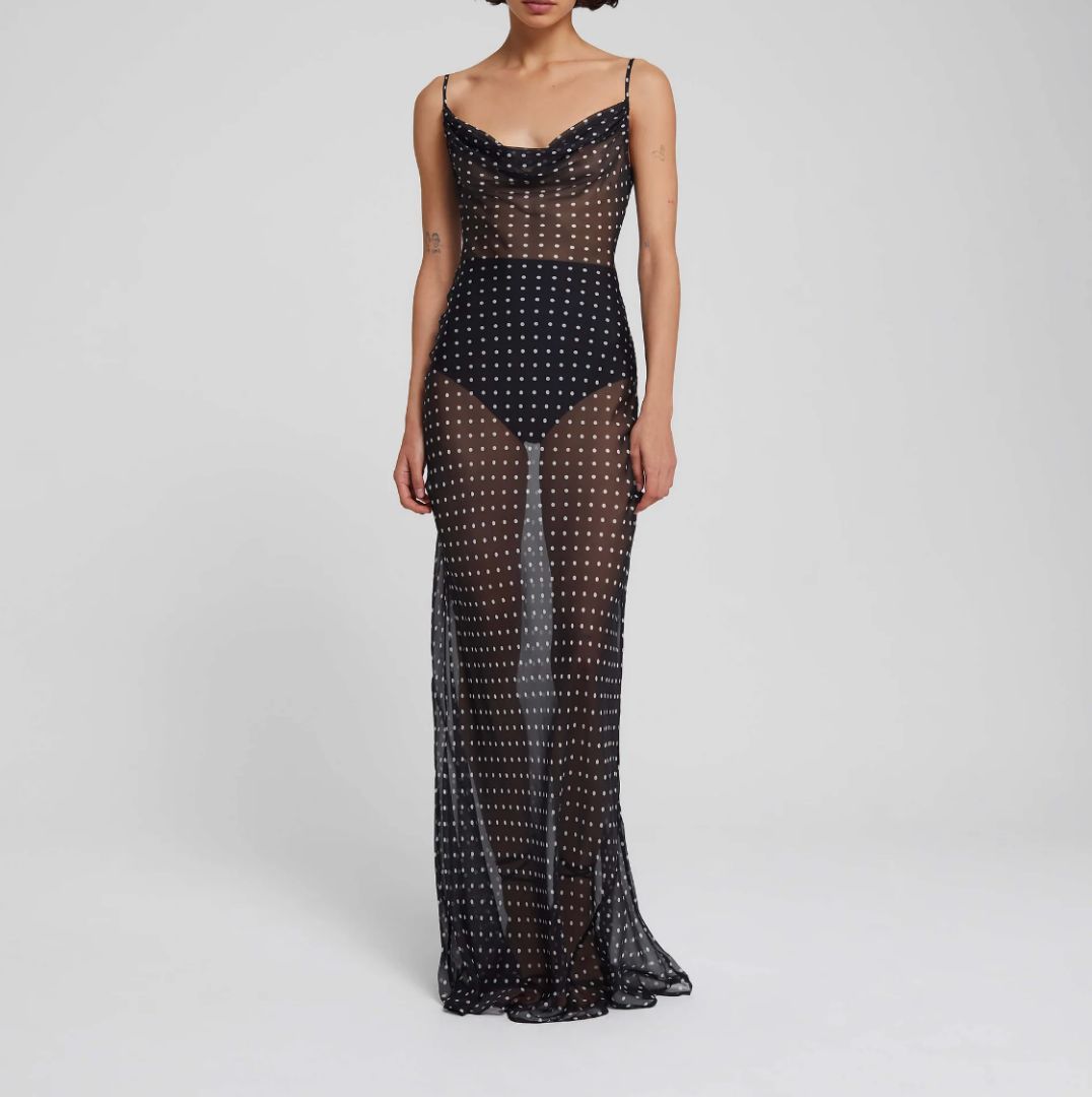 Rat and Boa Black and White Polka Dot Sheer Dress