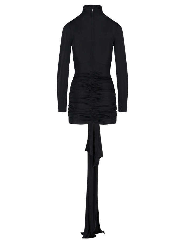 Saint Laurent Black Long Sleeve Floral Applique Midi Dress