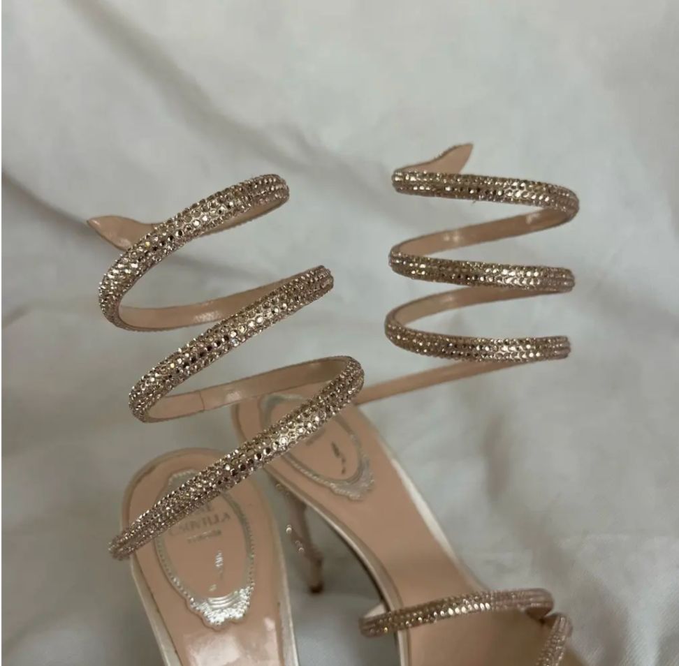 René Caovilla Champagne Margot Crystal Embellished Sandal Shoes, 39