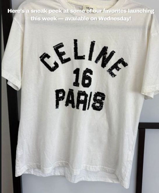 Celine White T Shirt Black Sequin Logo Detail