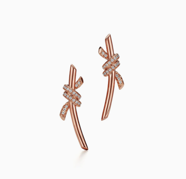 Tiffany & Co. 18K Rose Gold Diamond Knot Drop Earring