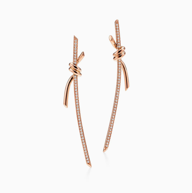 Tiffany & Co. 18K Yellow Gold Full Diamond Knot Drop Earring