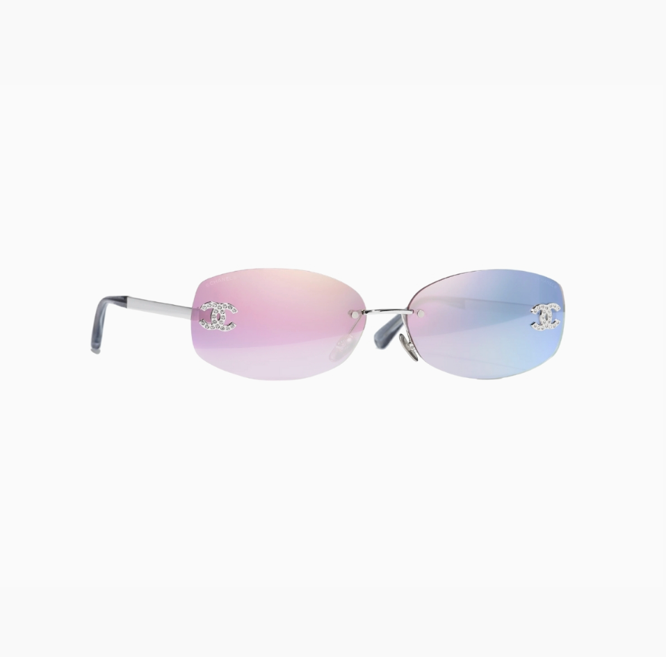 Chanel Oval Sunglasses in Silver Metal w. Pink Mirror Lenses. CC logo