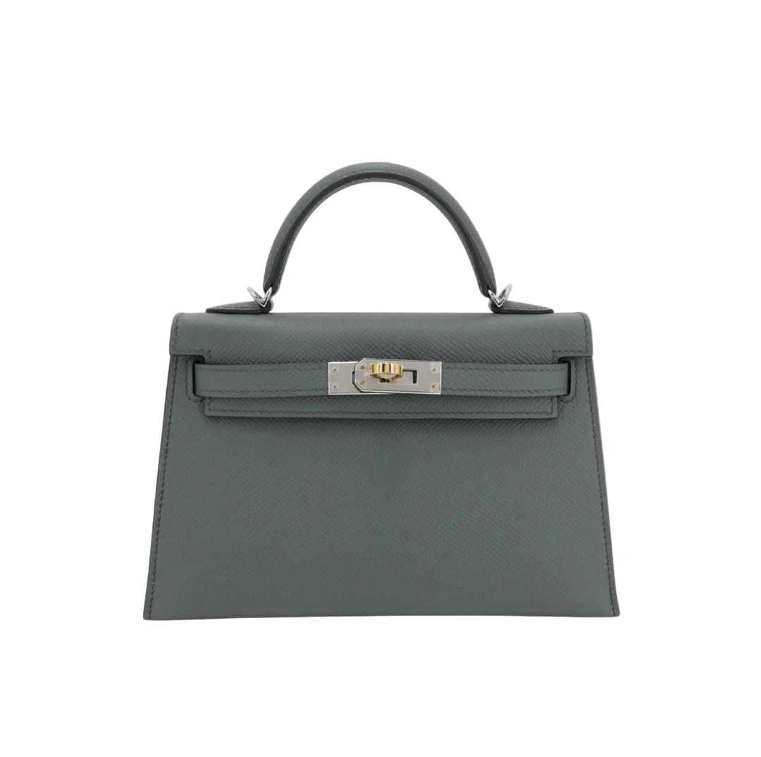 Hermès Mini Kelly II in Epsom Vert Amande with Electrum Hardware