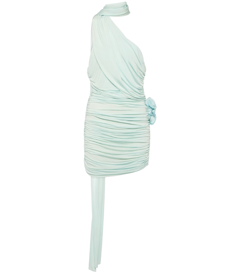 Magda Butrym Light Blue Scarf-Detail Ruched Jersey Mini Dress