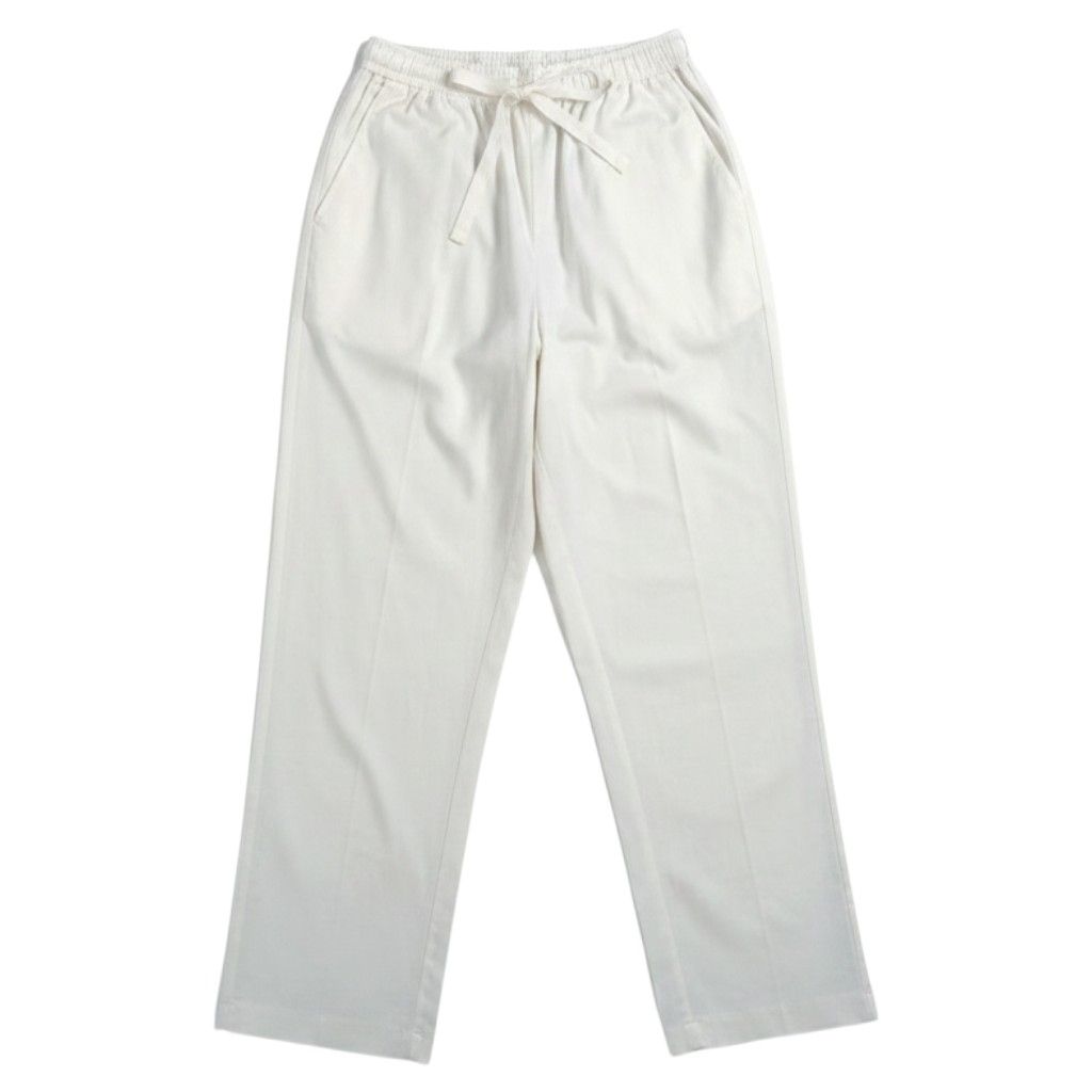 MeiMeij White Trousers Ruched Waist Drawstring Size 38