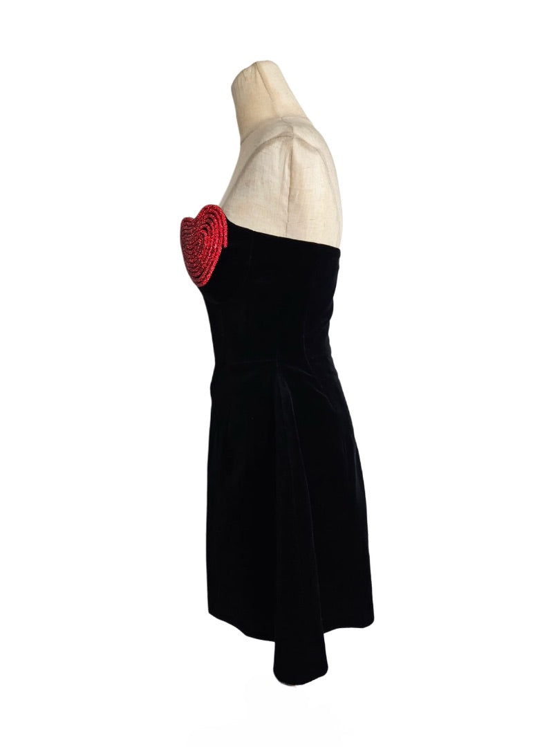 red crystal heart dress MARIANNA SENCHINA Crystal Heart Dress in Black & Red