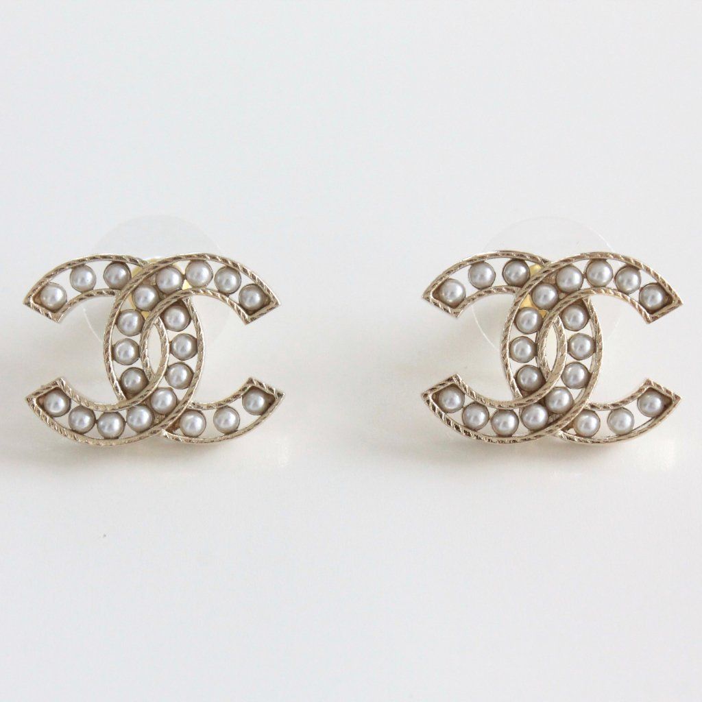Chanel light gold-tone pearl embellished classic earrings