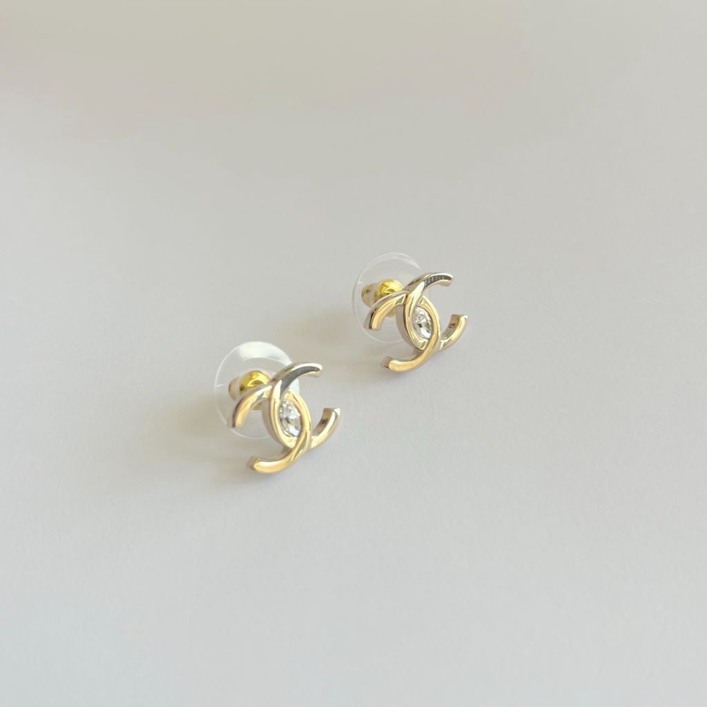 Chanel light gold very small CC stud earrings
