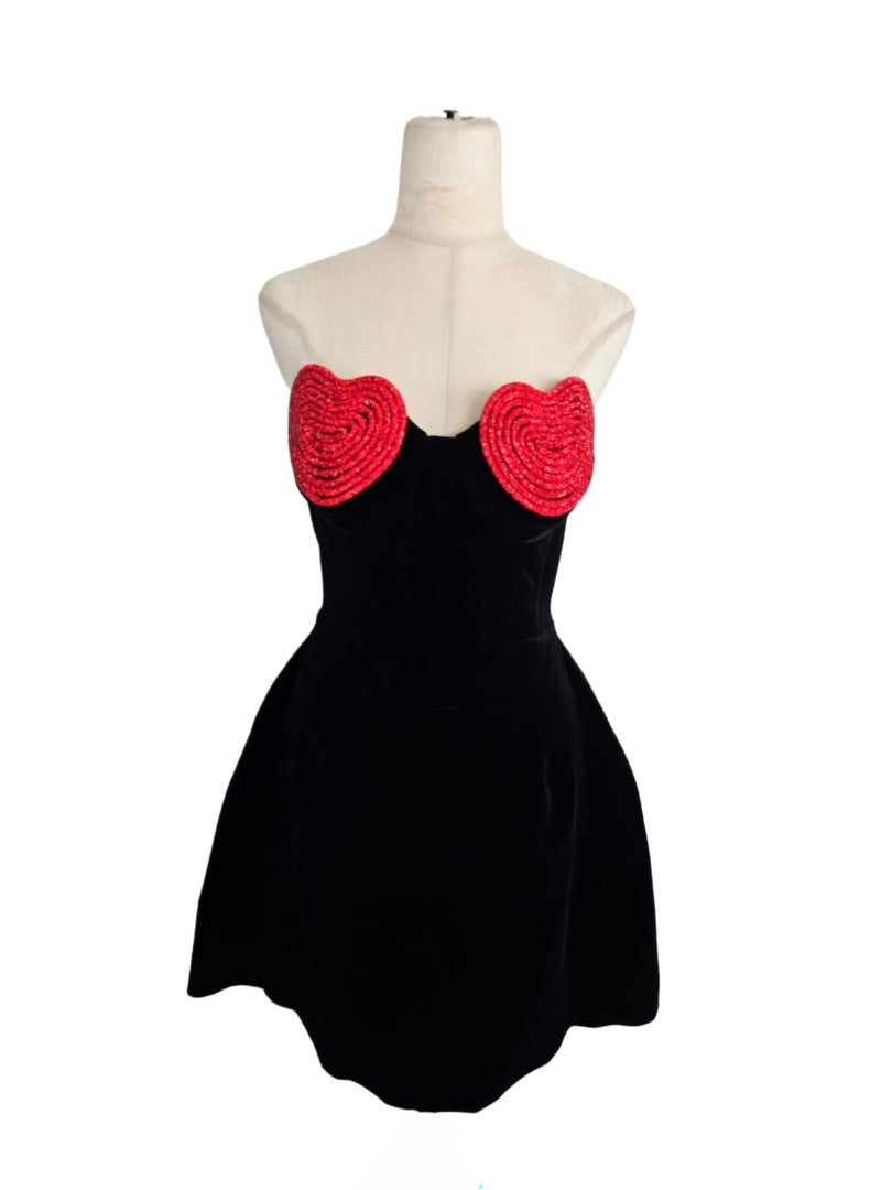 Mariana Senchina Black/Red Crystal Heart Dress