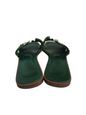 Hermes Green Green/Beige Leather and Canvas Fringe Oran Sandal