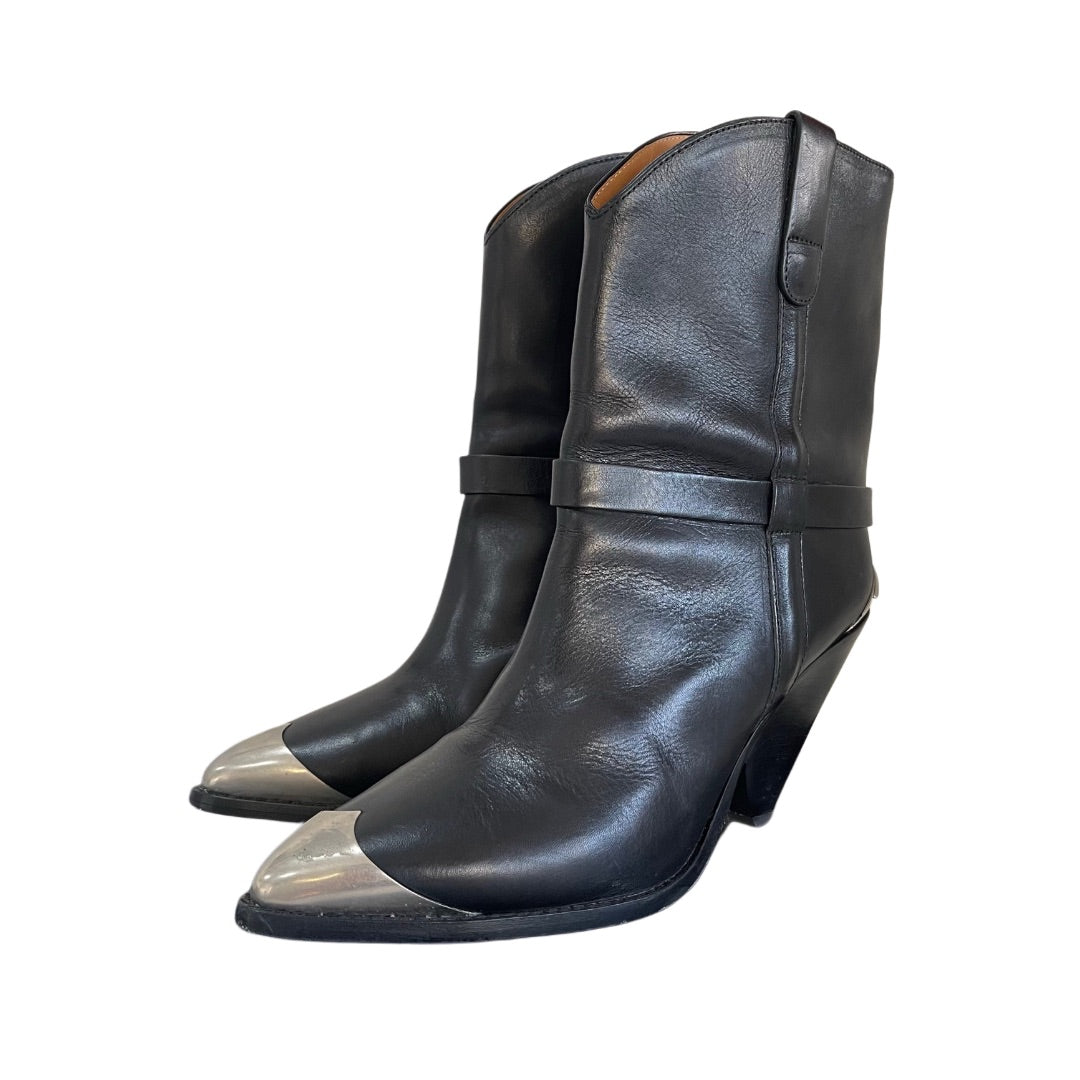 Isabel Marant Black Leather Lamcy 90 Ankle Boots Shoes, 39
