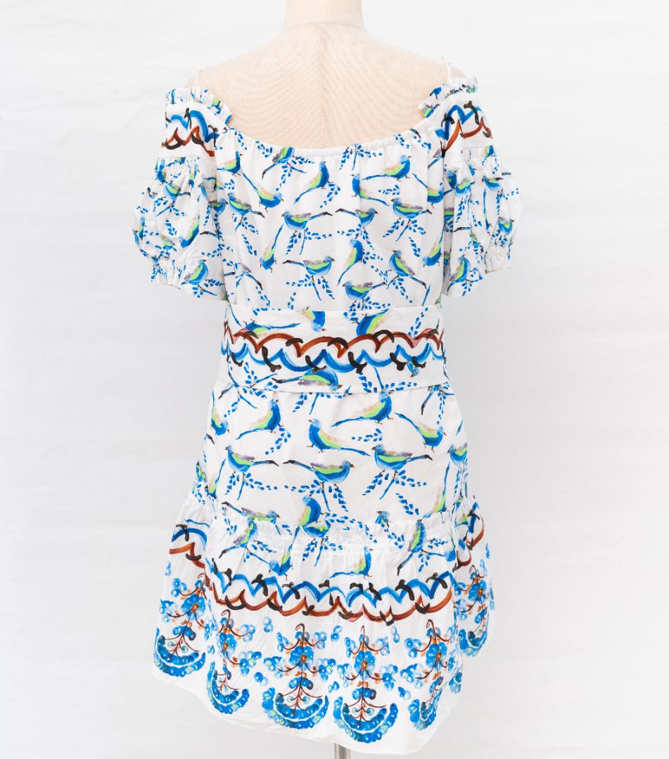 Peter Pilotto Bird Print Off-The-Shoulder Dress in White Cotton - BOPF | Business of Preloved Fashion Peter Pilotto Bird Print Off-The-Shoulder Dress in White Cotton - BOPF | Business of Preloved Fashion