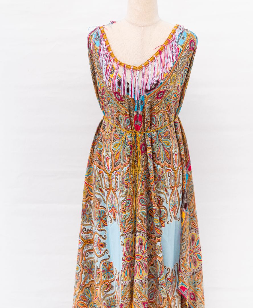 etro silk maxi dress Etro Silk Maxi Multicolor Paisley Print Dress with Thin Belt - BOPF