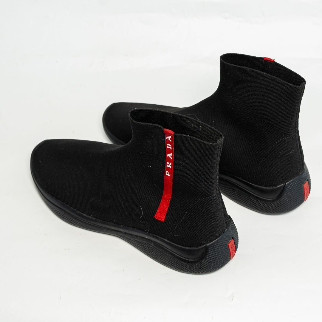 Prada Sport Black Knit Fabric High Top Sneakers Size size