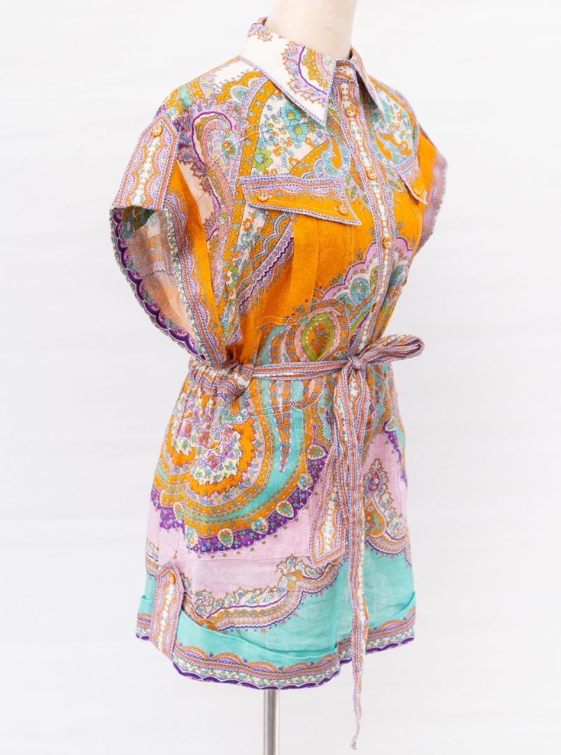 Zimmermann Paisley Print Multicolor Linen Belted Playsuit - BOPF | Business of Preloved Fashion Zimmermann Paisley Print Multicolor Linen Belted Playsuit - BOPF | Business of Preloved Fashion