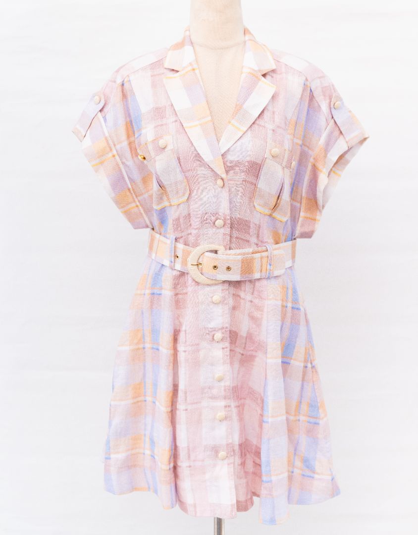 open lace back dress Zimmermann Pink Plaid Belted Dress - BOPF