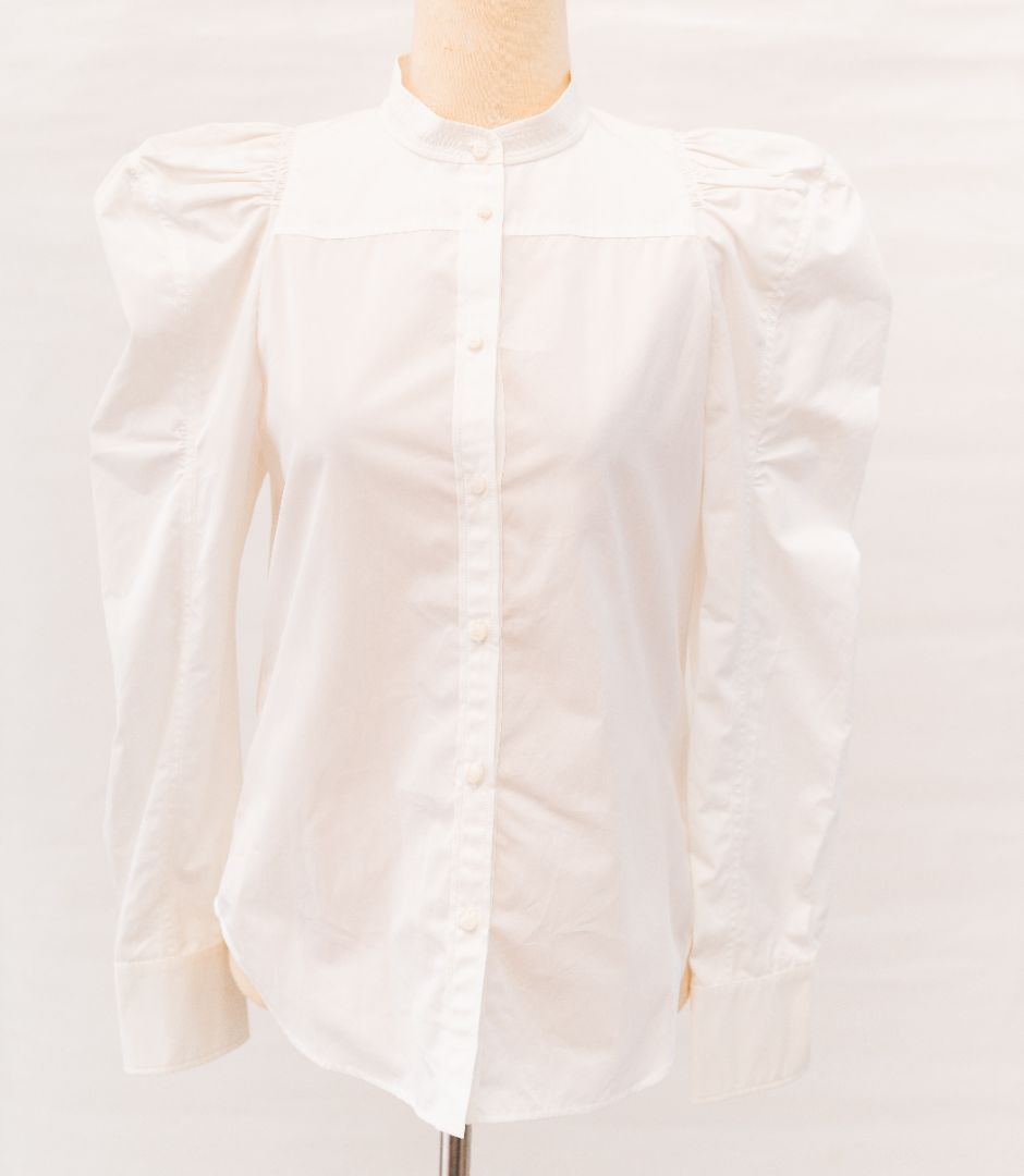 Chloé White Blouse with Pleated Shoulder Detail