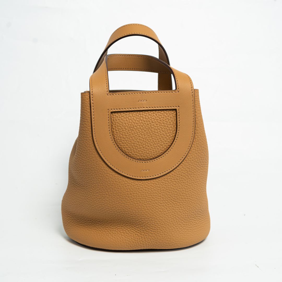 Hermès In The Loop 18 Bag in  Clemence Taurillon Laiton Paladium Biscuit