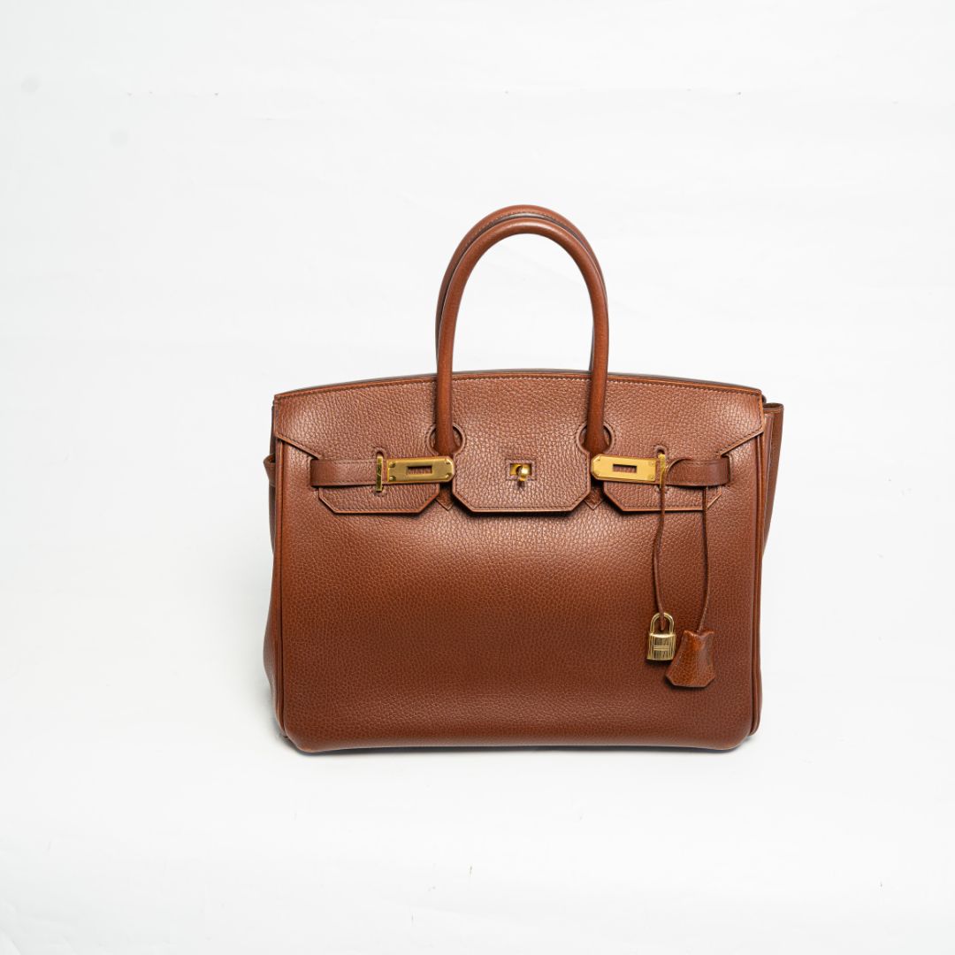 Hermès 35 Ardennes leather brown leather gold hardware vintage