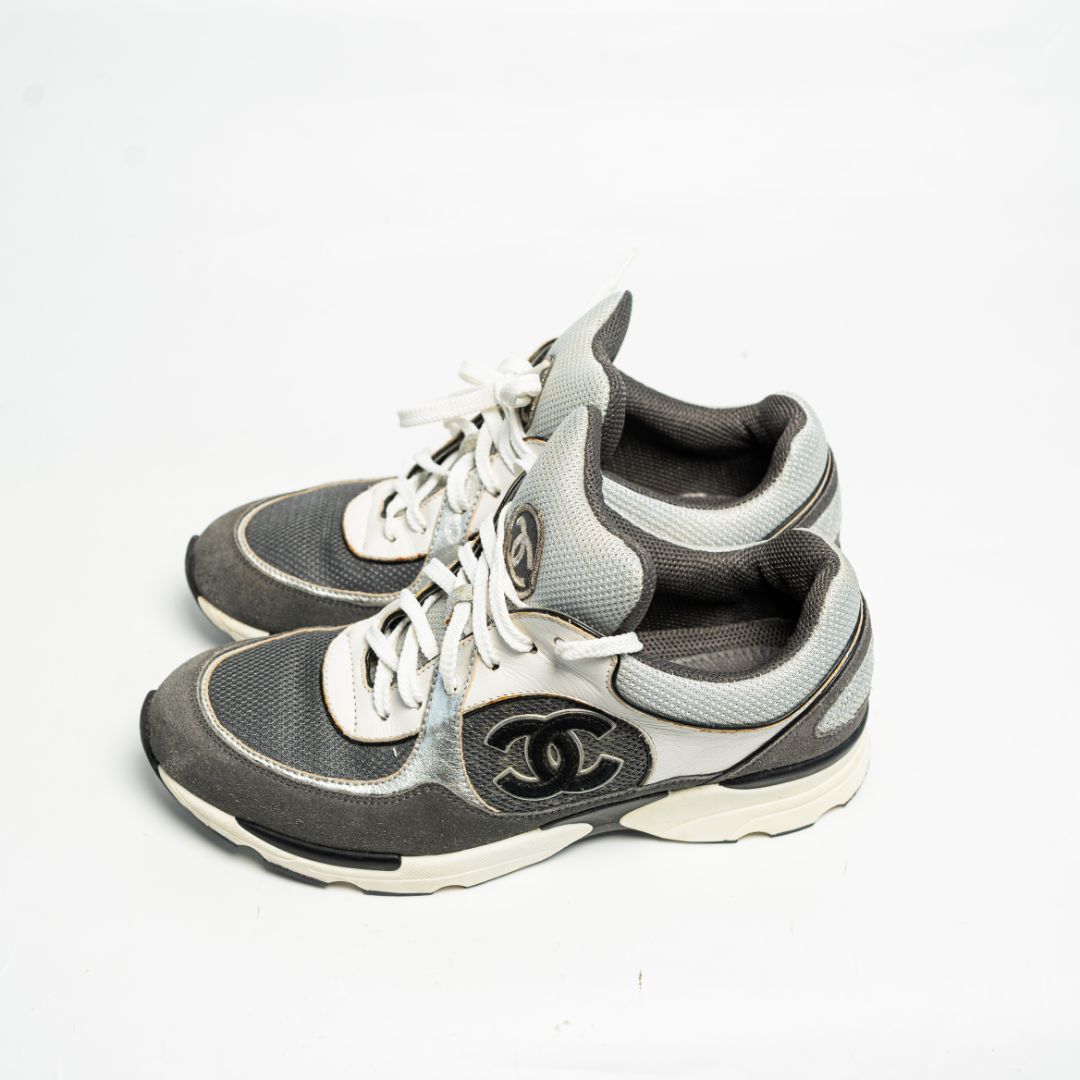 Chanel Grey and White Sneakers, 38.5