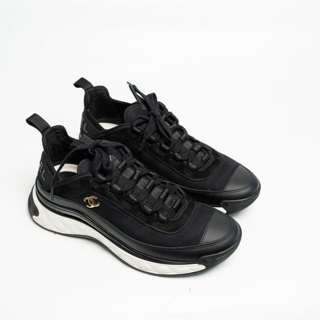 Chanel black suede sneakers on sale