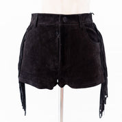 Saint Laurent Fringe Mini Shorts in Dark Brown Suede