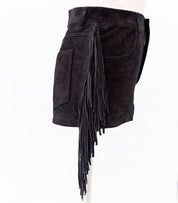 Saint Laurent Fringe Mini Shorts in Dark Brown Suede