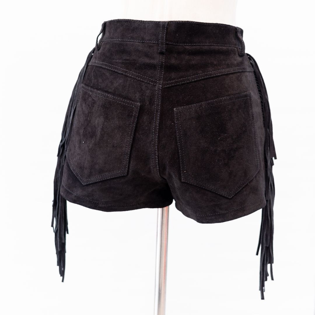 Saint Laurent Fringe Mini Shorts in Dark Brown Suede