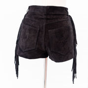 Saint Laurent Fringe Mini Shorts in Dark Brown Suede